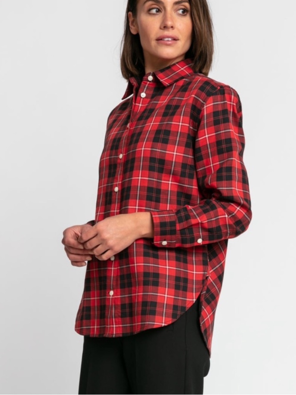 Hinson Wu Women’s Halsey Red Plaid Flannel Shirt Button Down Classic Preppy XXL